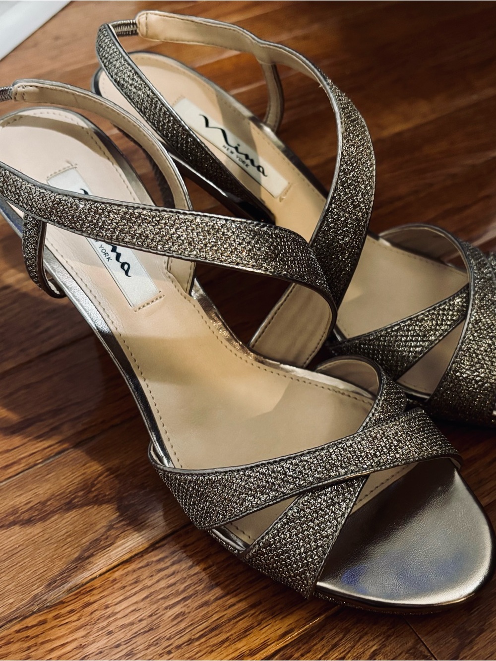 Nina Metallic Gold Glam Crisscross Heeled Sandals